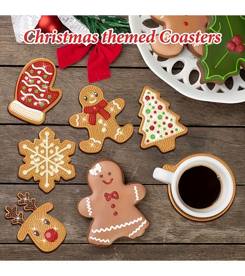 DIY Diamond Painting Christmas Coaster Kit 8 Pieces Acrylic Diamond Art Coasters And Holder Polychrome 10x10cm Holiday Party Decoration Gift Set For Ages 14 And Up - Image 3