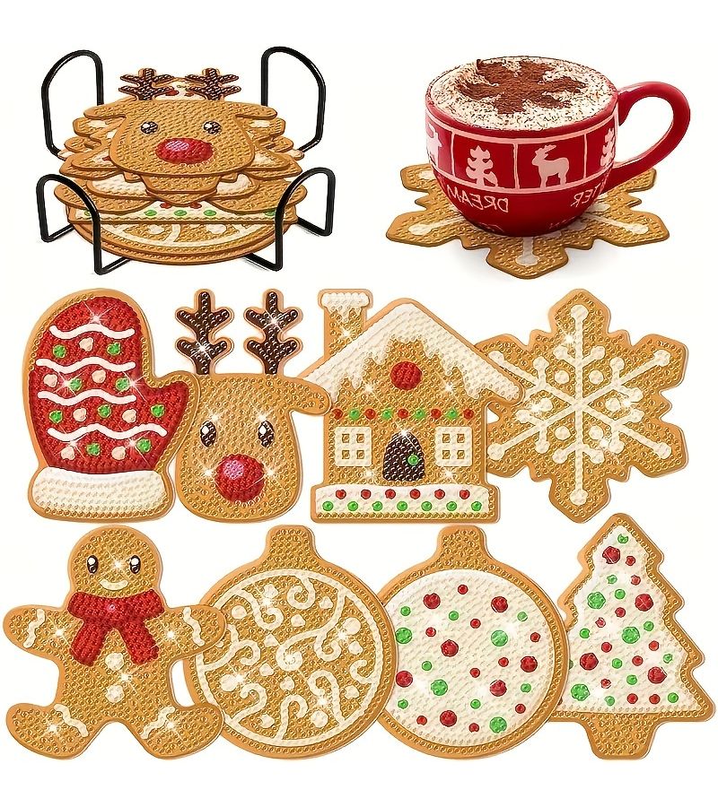 DIY Diamond Painting Christmas Coaster Kit 8 Pieces Acrylic Diamond Art Coasters And Holder Polychrome 10x10cm Holiday Party Decoration Gift Set For Ages 14 And Up - Image 1