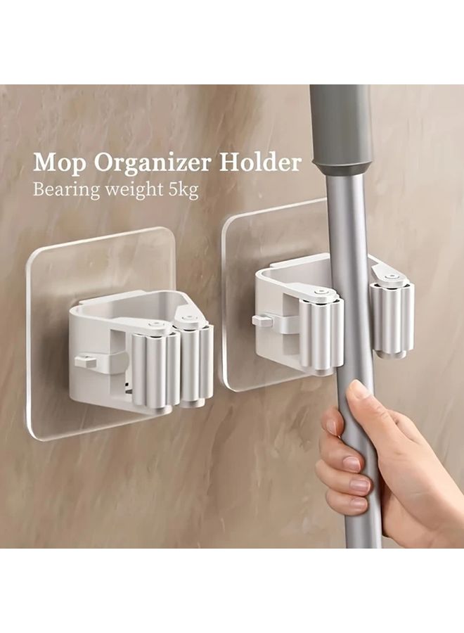 3 Pack White Wall Mounted Mop And Broom Holder Sticky Adhesive Storage Rack - Image 4