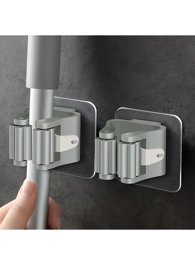 3 Pack White Wall Mounted Mop And Broom Holder Sticky Adhesive Storage Rack - Image 2
