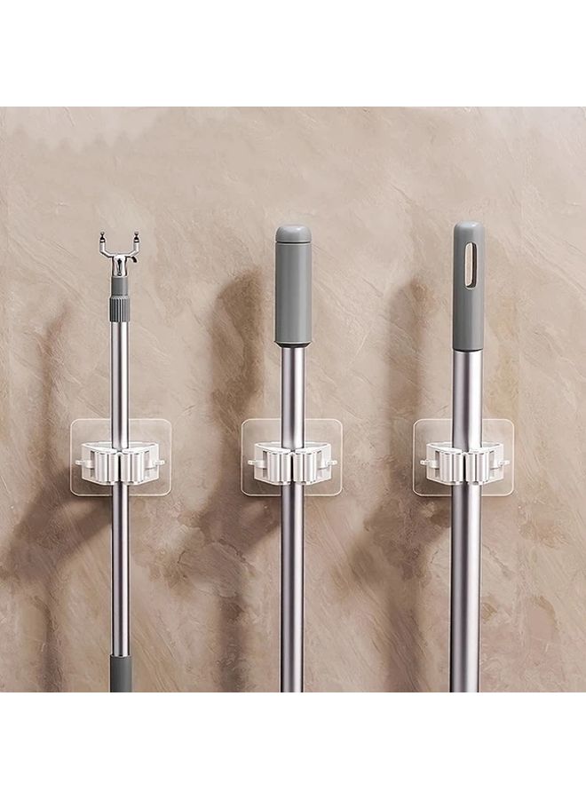3 Pack White Wall Mounted Mop And Broom Holder Sticky Adhesive Storage Rack - Image 1