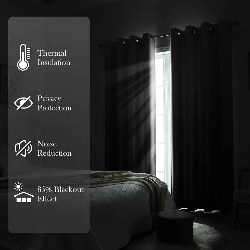 HOMEIDEAS ستائر منزلية سوداء بتدرج أومبري 52 × 84 بوصة طول عازلة للحرارة موفرة للطاقة مع حلقات 2 لوحات ستائر للنوافذ لغرفة المعيشة، غرفة النوم - Image 3