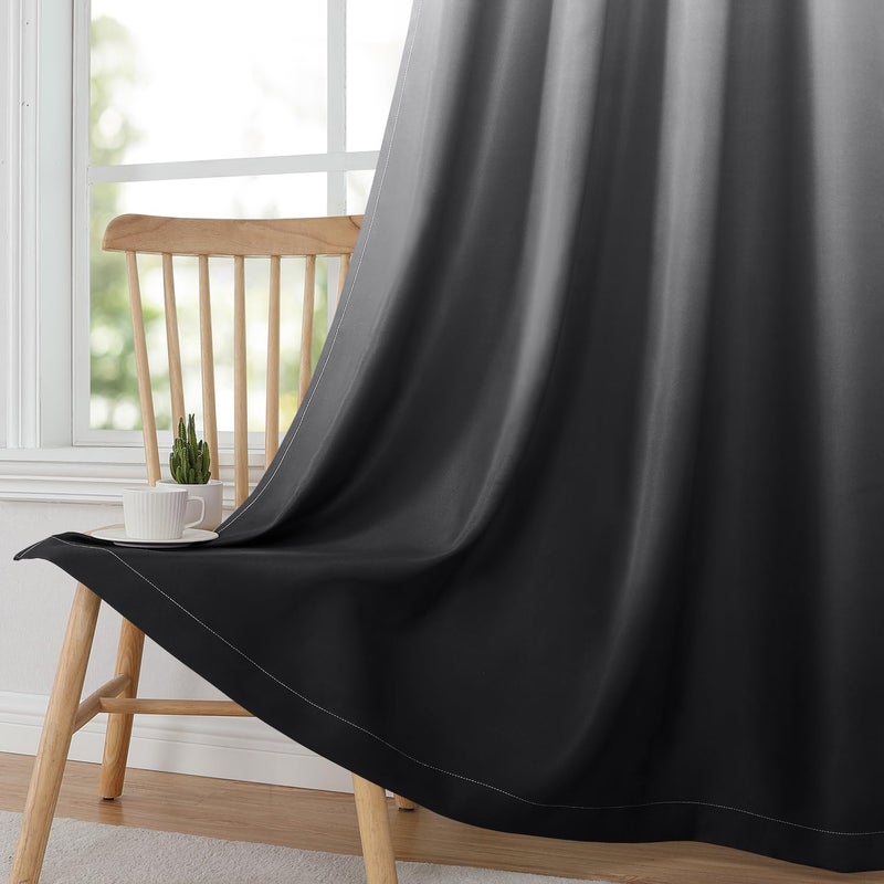 HOMEIDEAS ستائر منزلية سوداء بتدرج أومبري 52 × 84 بوصة طول عازلة للحرارة موفرة للطاقة مع حلقات 2 لوحات ستائر للنوافذ لغرفة المعيشة، غرفة النوم - Image 5