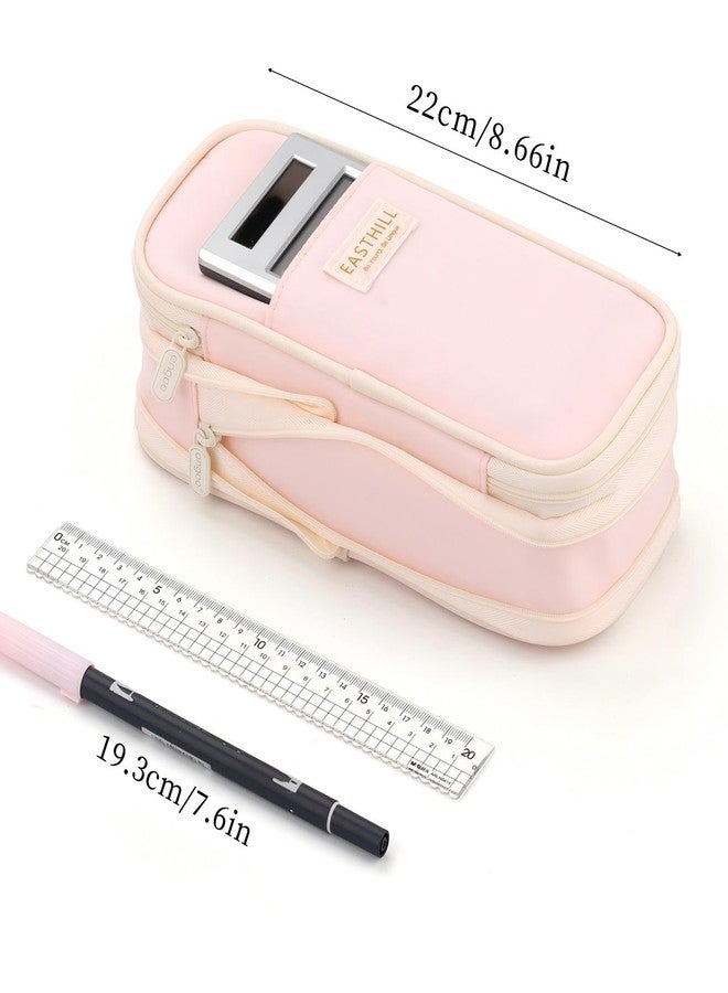 EASTHILL Polyester Big Capacity Pencil Case Large Pencil Pouch Stationery Pen Bag For Teen Girls, Pink (Pink) - Image 4