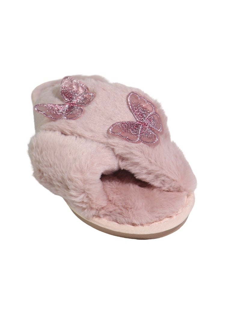 Monami Monami Women’s Faux Fur House Slippers – Soft Memory Foam Indoor Slides with Butterfly Design, Non-Slip Sole & Open Toe – Fluffy Vegan Bedroom Sandals for Comfort, Travel, Lounge & Daily Home Wear  - Image 1
