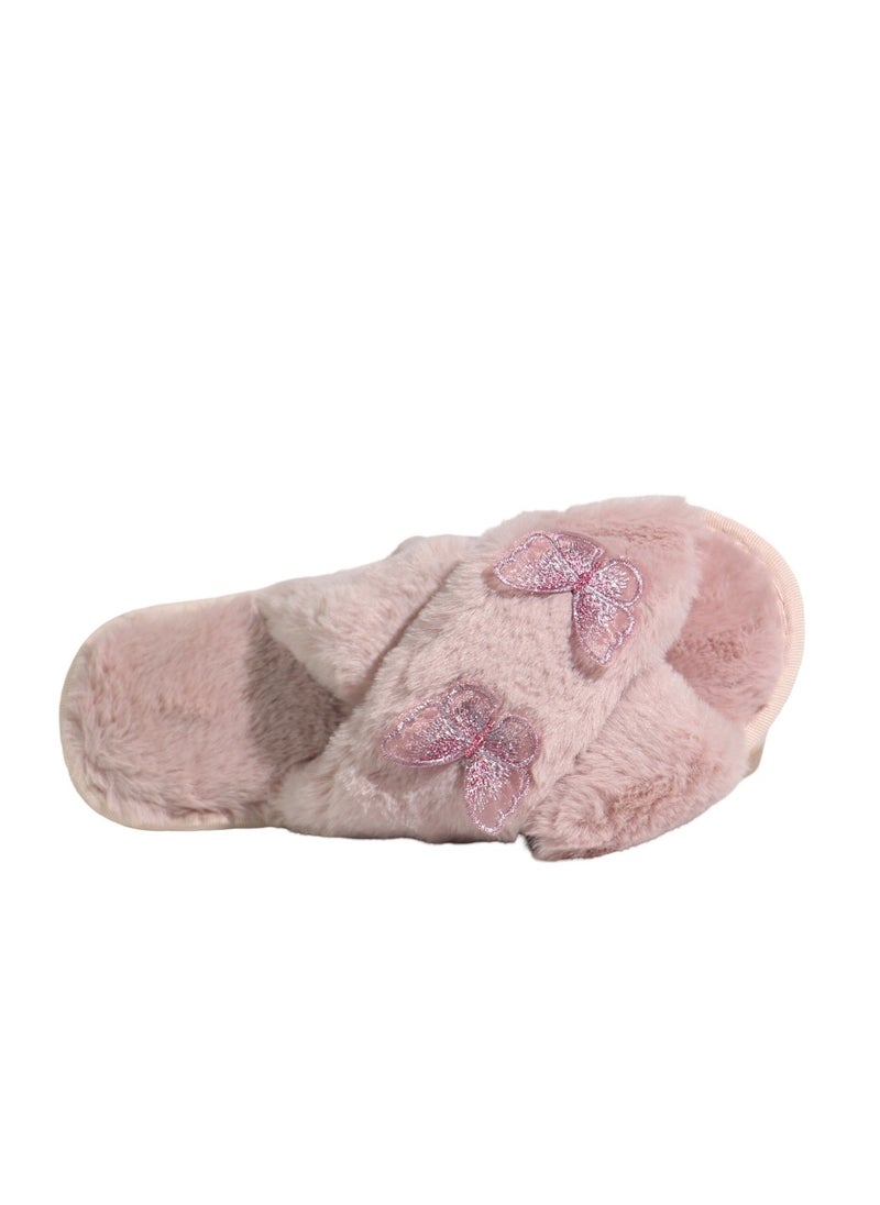 Monami Monami Women’s Faux Fur House Slippers – Soft Memory Foam Indoor Slides with Butterfly Design, Non-Slip Sole & Open Toe – Fluffy Vegan Bedroom Sandals for Comfort, Travel, Lounge & Daily Home Wear  - Image 4
