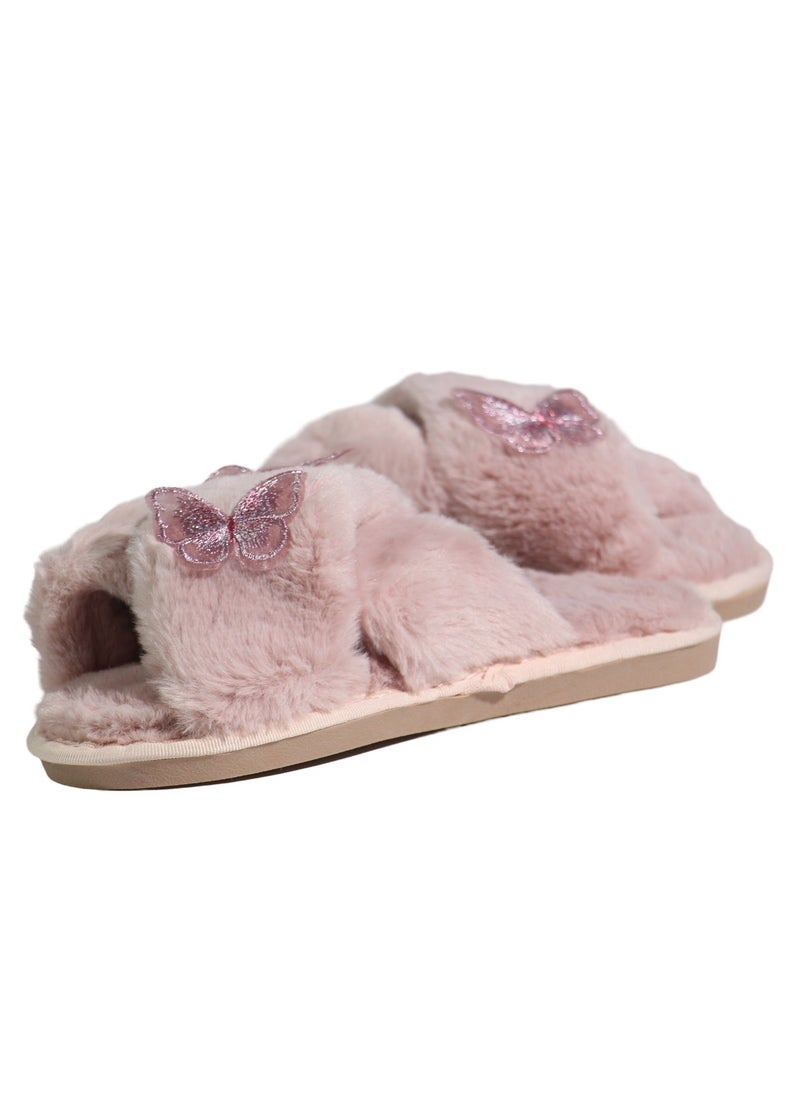 Monami Monami Women’s Faux Fur House Slippers – Soft Memory Foam Indoor Slides with Butterfly Design, Non-Slip Sole & Open Toe – Fluffy Vegan Bedroom Sandals for Comfort, Travel, Lounge & Daily Home Wear  - Image 5