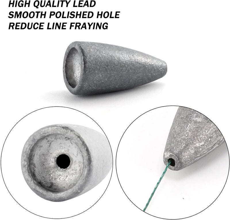 Dr.Fish 50 Pack Bullet Fishing Sinkers Worm Weights Lead Fishing Weights Bass Fishing Sinker Freshwater Texas Carolina Rig Punch Shot - Image 4