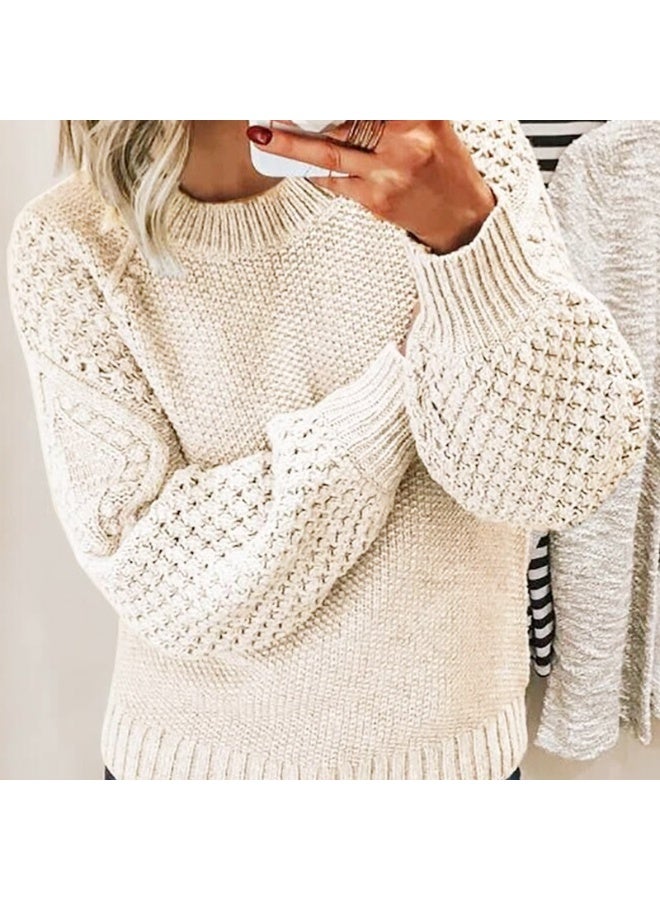 NIBEMINENT Women Sweaters Solid Knit Thick Splice Pullovers Sweater Full Sleeve Regular Vintage Elegant Lady Casual Winter Streetwear - Image 1