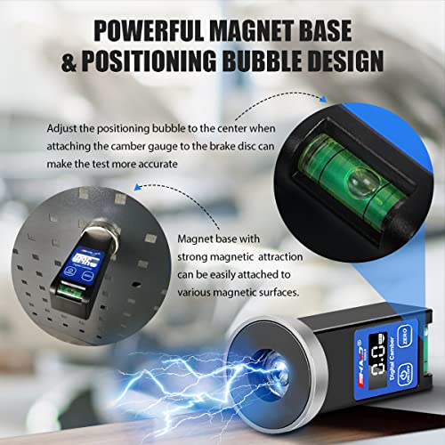 KAISAL Camber Gauge Digital Wheel Alignment Tool -90° to +90° Wide Range Wheel Alignment & Balancing Tools Accurate Caster Camber Gauge with Digital Display & Powerful Magnet & Positioning Bubble & Reset Key - Image 5
