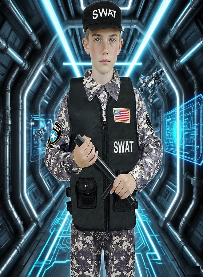 Mepmela SWAT Police Officer Costume for Kids, Kids Police Costume for Boys with SWAT Vest, Halloween Costumes for Boys Girls - Image 2