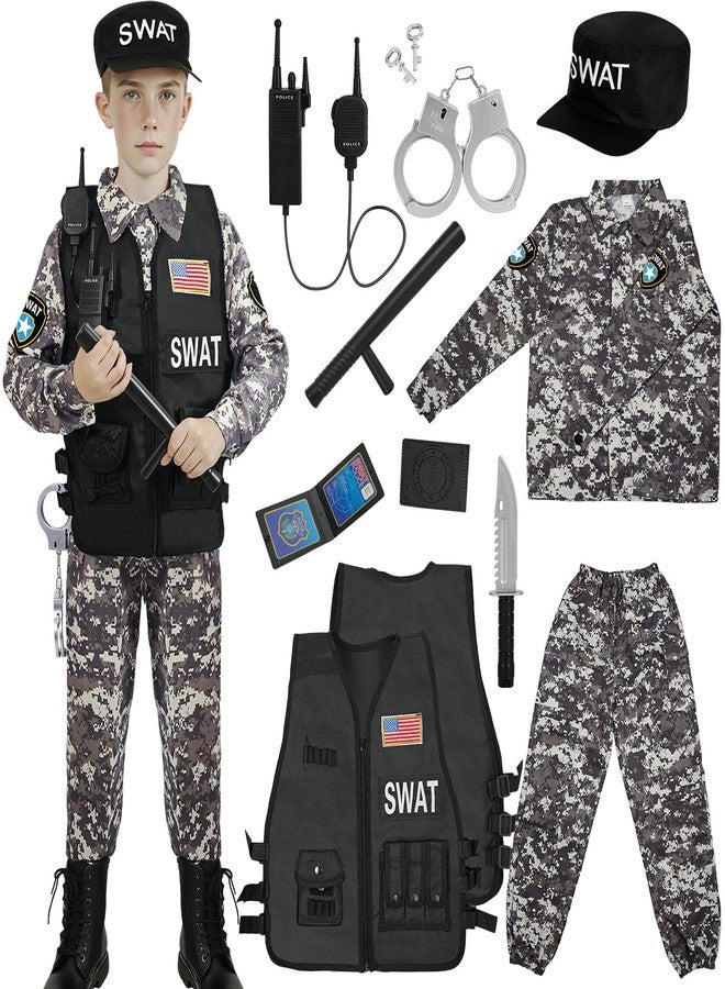 Mepmela SWAT Police Officer Costume for Kids, Kids Police Costume for Boys with SWAT Vest, Halloween Costumes for Boys Girls - Image 1
