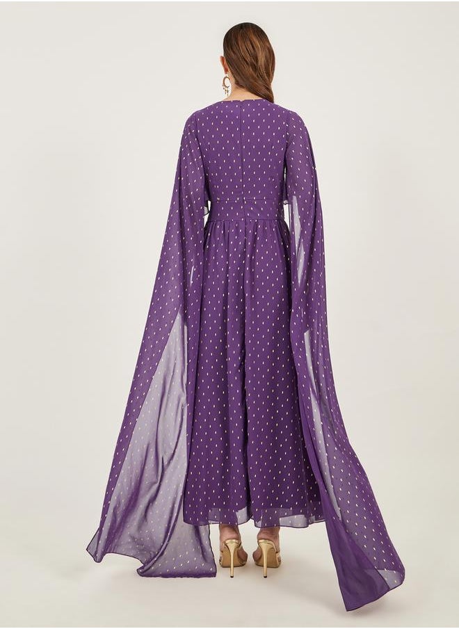 Styli Foil Print Cape Sleeve V Neck A-Line Maxi Dress  - Image 5