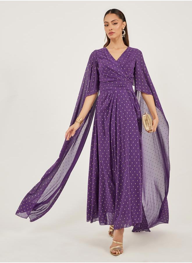 Styli Foil Print Cape Sleeve V Neck A-Line Maxi Dress  - Image 2
