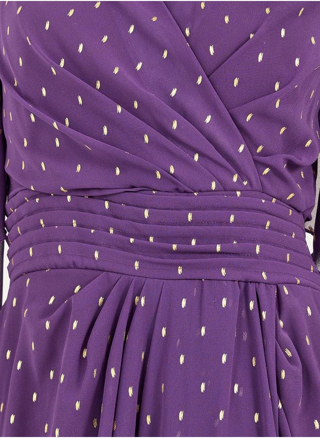 Styli Foil Print Cape Sleeve V Neck A-Line Maxi Dress  - Image 4