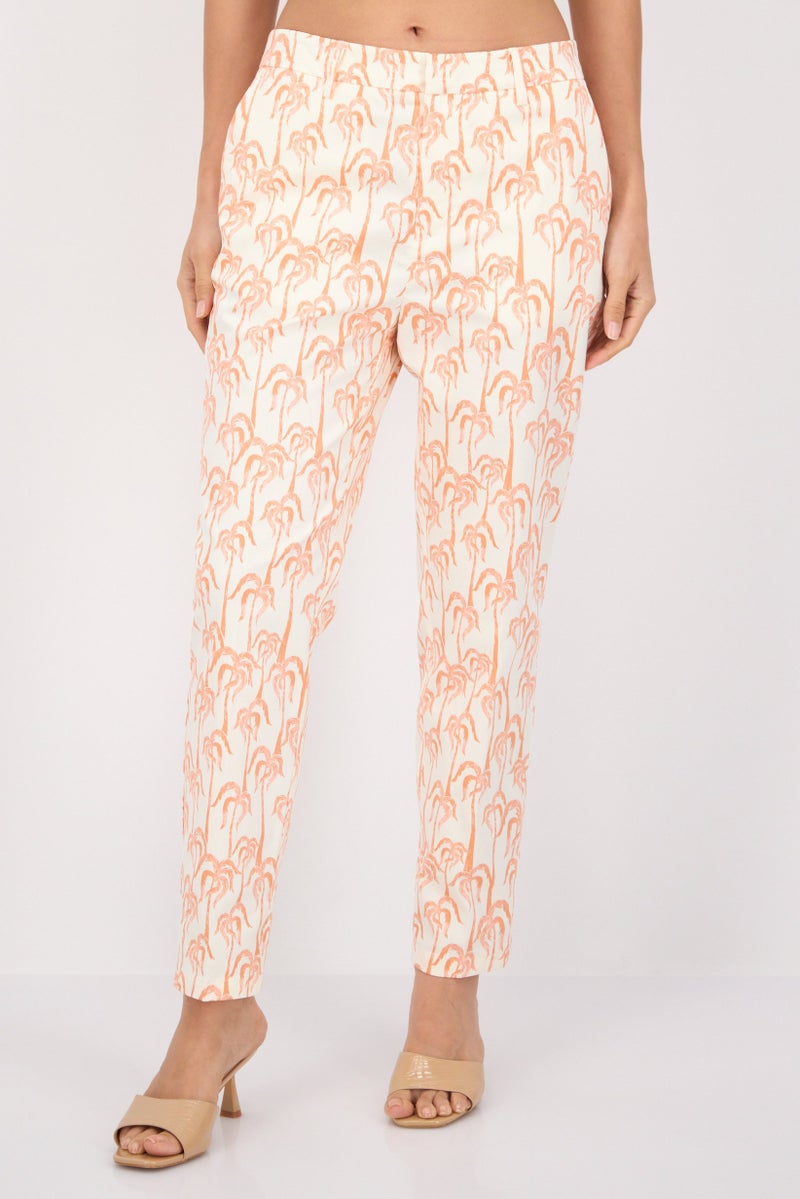 Scotch & Soda Women Printed Stretchable Chino Pants, Light Peach Combo - Image 1