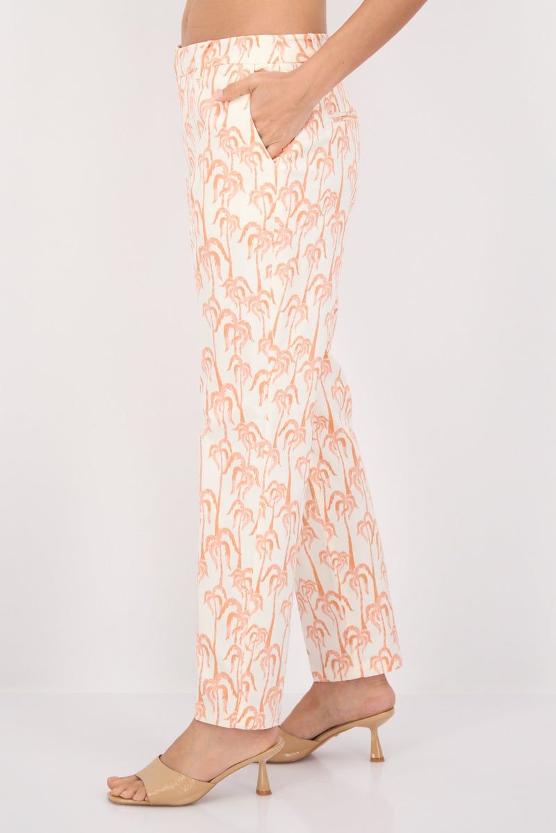 Scotch & Soda Women Printed Stretchable Chino Pants, Light Peach Combo - Image 2