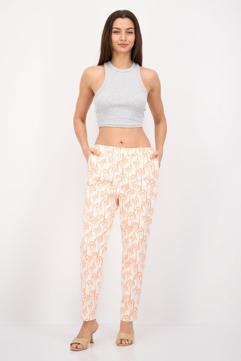 Scotch & Soda Women Printed Stretchable Chino Pants, Light Peach Combo - Image 3