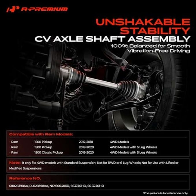 A-Premium Cv Axle Shaft Assembly Compatible With Ram 1500 2012-2020 4Wd, 1500 Classic 2019-2020 4Wd, For Standard Suspension, Front Left Or Right, Replace# 68028398Aa, Rl028398Aa - Image 2