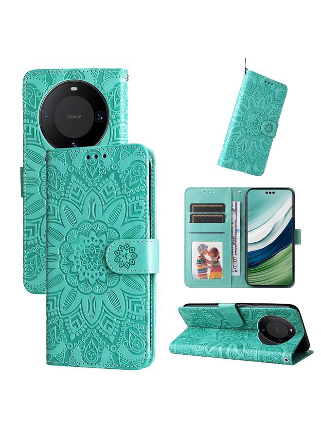 زبون جراب لهاتف Huawei Mate 60 Pro مصنوع من جلد عباد الشمس المنقوش - Image 1