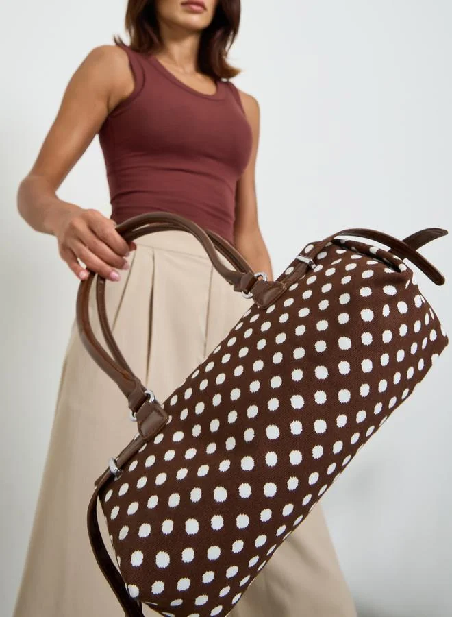 Brown Polka Dot Baguette Shoulder Bag