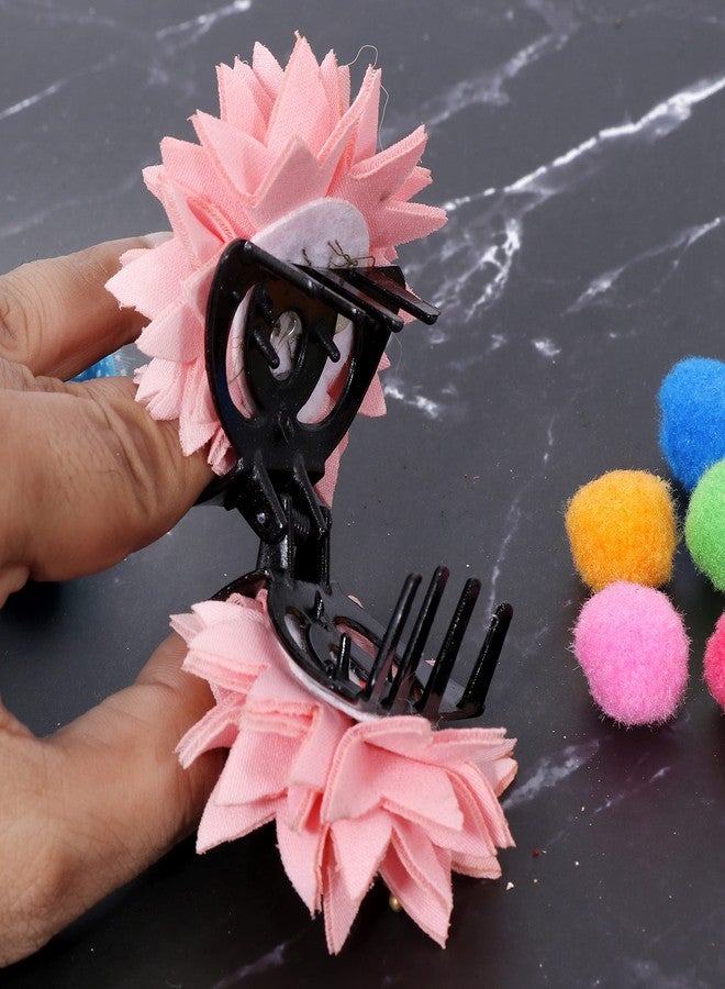 Honbon clutcher Fashion Fabric Pink color Hair Clip Flower with golden stone Hair Clutcher hair pins for women girls stylish (Pack Of 1) - Image 2