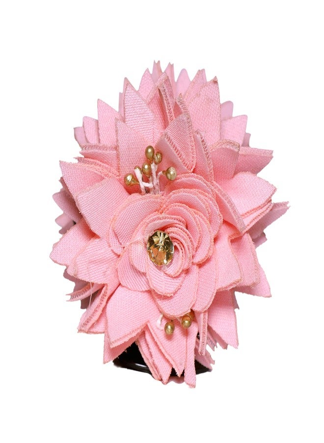 Honbon clutcher Fashion Fabric Pink color Hair Clip Flower with golden stone Hair Clutcher hair pins for women girls stylish (Pack Of 1) - Image 1