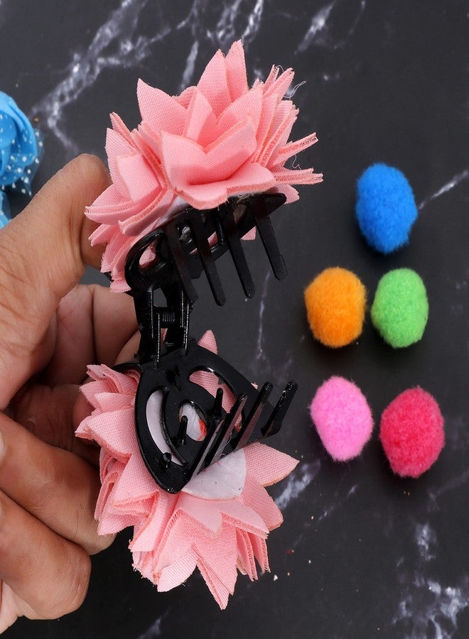 Honbon clutcher Fashion Fabric Pink color Hair Clip Flower with golden stone Hair Clutcher hair pins for women girls stylish (Pack Of 1) - Image 4