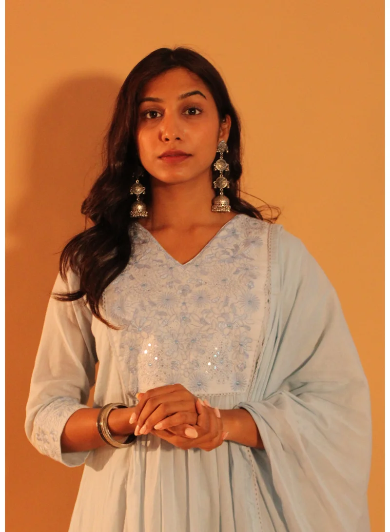 zaha dxb Sky Blue Cotton Salwar Kameez | Women’s Ethnic Wear Set