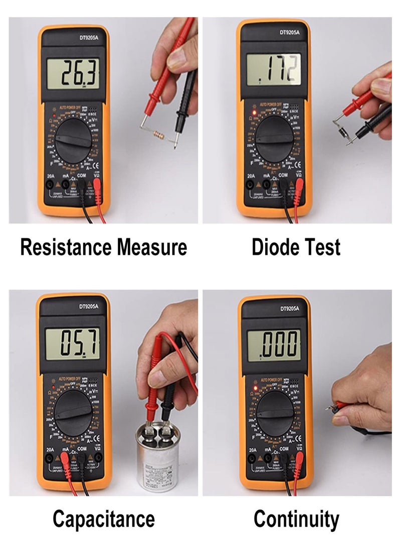 DT9502A Digital Ammeter Voltmeter Multifunction Multimeter Intelligent Digital Multimeter AC/DC Resistance Capacitance Transistor Tester Backlight NCV Ammeter Ships Without Battery Yellow - Image 4