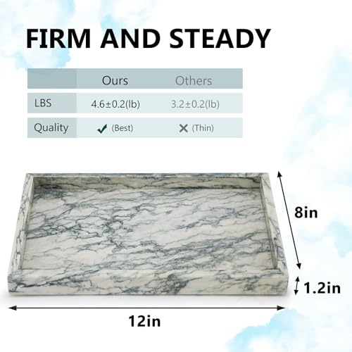Zilukar Real Natural Marble Tray for Bathroom, Vanity, Kitchen and Desktop, Rectangle Genuine Marble Stone Tray for Jewelry, Cosmetics, Candles, Lotion, Perfume (Cyan-Green, 12" x 8" x 1.2") - Image 2