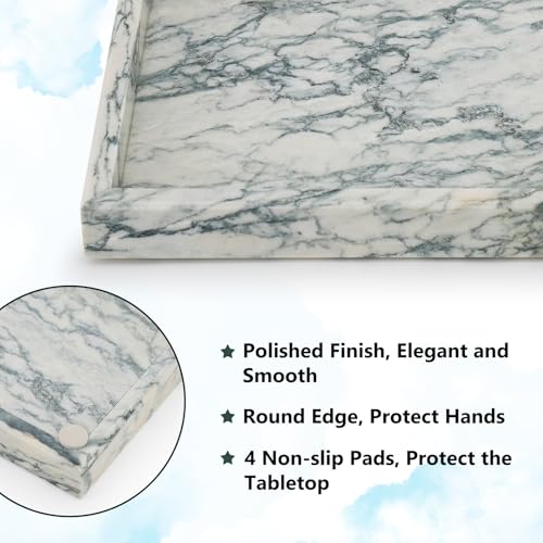 Zilukar Real Natural Marble Tray for Bathroom, Vanity, Kitchen and Desktop, Rectangle Genuine Marble Stone Tray for Jewelry, Cosmetics, Candles, Lotion, Perfume (Cyan-Green, 12" x 8" x 1.2") - Image 4