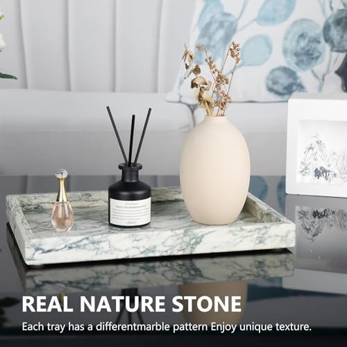 Zilukar Real Natural Marble Tray for Bathroom, Vanity, Kitchen and Desktop, Rectangle Genuine Marble Stone Tray for Jewelry, Cosmetics, Candles, Lotion, Perfume (Cyan-Green, 12" x 8" x 1.2") - Image 3