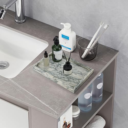 Zilukar Real Natural Marble Tray for Bathroom, Vanity, Kitchen and Desktop, Rectangle Genuine Marble Stone Tray for Jewelry, Cosmetics, Candles, Lotion, Perfume (Cyan-Green, 12" x 8" x 1.2") - Image 5