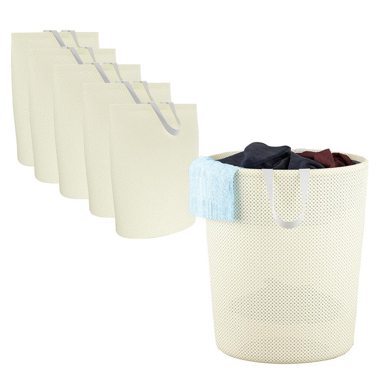 Kuber Industries Kuber Industries Pack of 6 Polyester Mesh Foldable Laundry Bag for Clothes with Handle Dirty Dress Basket for Cloth Storage WasteUsed Clothes Bin for Iron Kids Toys Hamper YZ53 Beige - Image 1