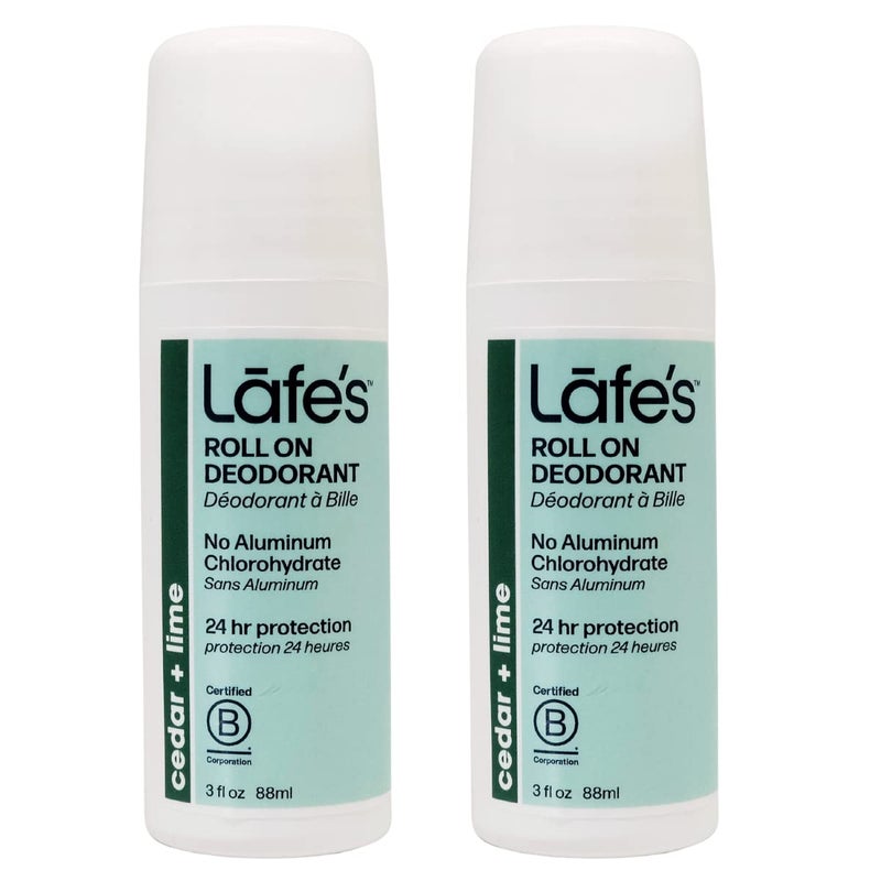 Lafes Natural Deodorant 3oz RollOn Aluminum Free Natural Deodorant Cedar Lime 2 Pack