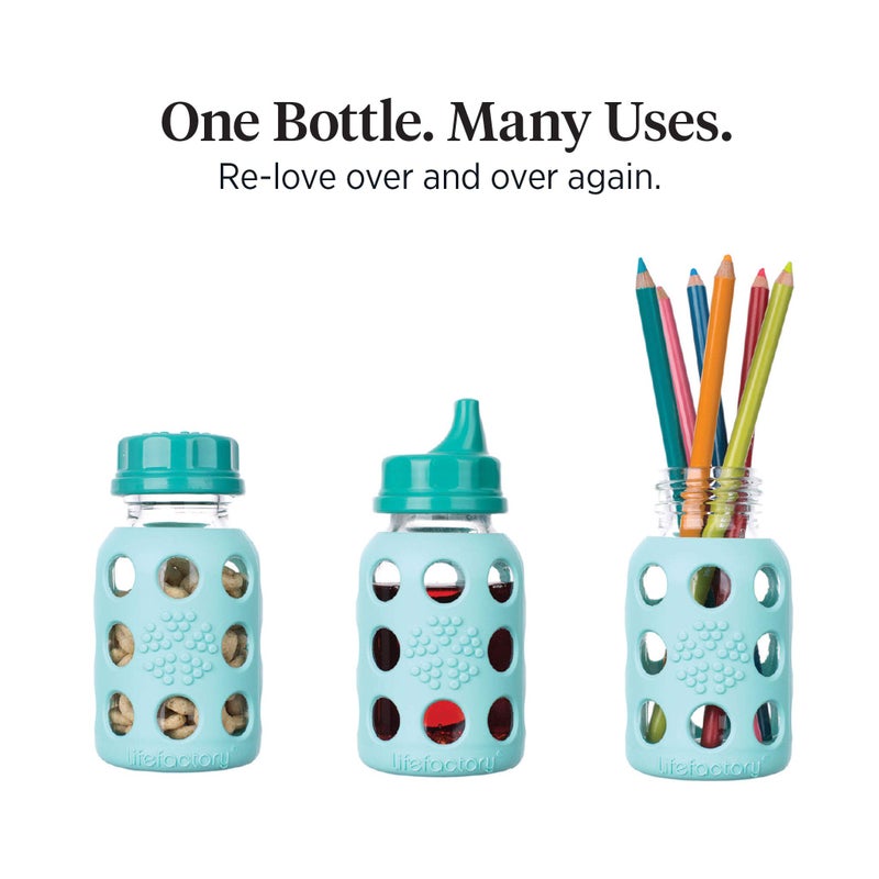 Lifefactory Baby Bottle Starter Set 12-Piece | 4 oz Mint & Lavender, 9 oz Kale & Grape | Includes Flat Caps, Sippy Caps, Stage 3 Nipples - Image 5