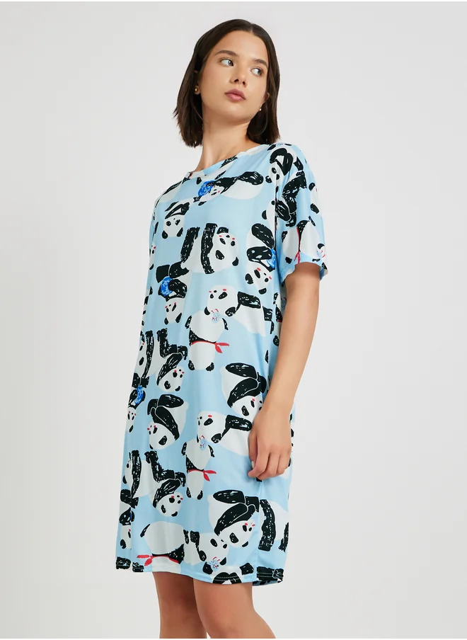 Styli Panda Printed Short Sleeve Sleep T-Shirt