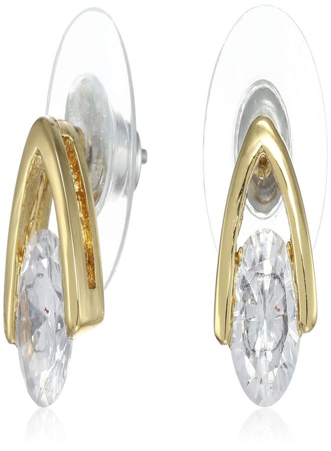 Estele Women's Rhodium Plated Cz Solitaire Arch Stud Earrings - Image 1