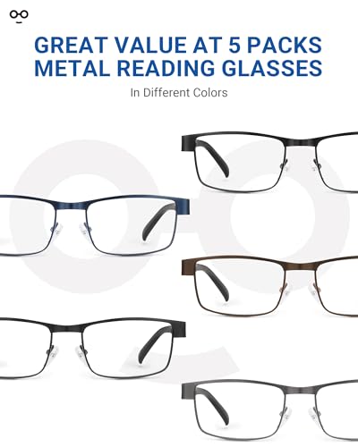 JOLISU 5PCS Reading Glasses Men - Blue Light Blocking Computer Metal Thin Frame Readers For Mens/Women（1.75） - Image 3