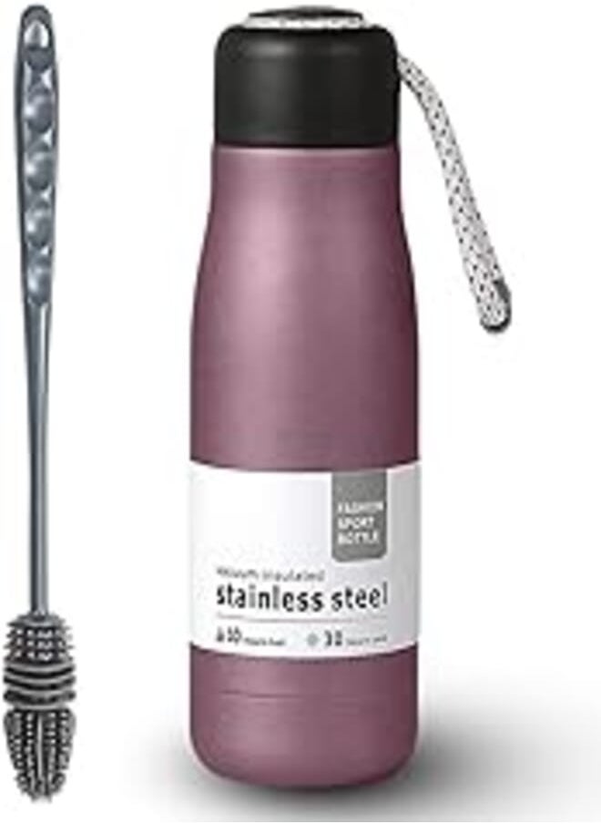 Generic hanso Water Bottle, Vacuum Insulated Water Bottle, Double Wall Leak Proof Sports Water Bottle, BPA Free Water Bottle, Wide Mouth Sports Bottle with Handle, Pink, (400ml) - with Silicone Brush (Gift) 