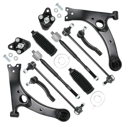 AUTOKAY Gariqe 12pcs Suspension Kit for Toyota Corolla 2003 2004 2005 2006 2007 2008 Lower Control Arms wBall Joints Sway Bar Links Tie Rods Boots Bellow Replacement - Image 1