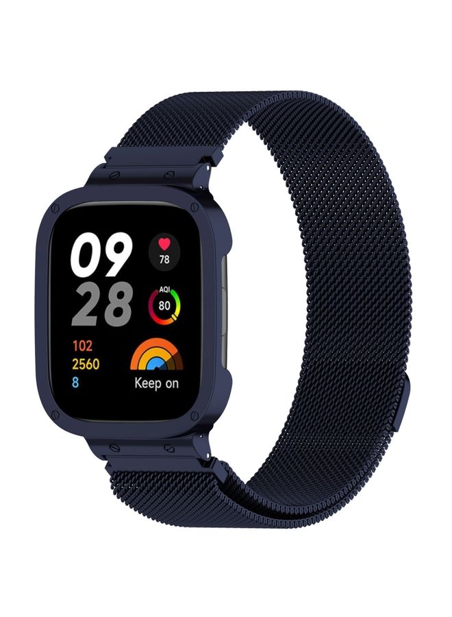 Replacement Strap For Xiaomi Redmi Watch 3 / Mi Watch Lite 3 2 in 1 Milan Metal Watch Band with Watch Frame Ink Blue