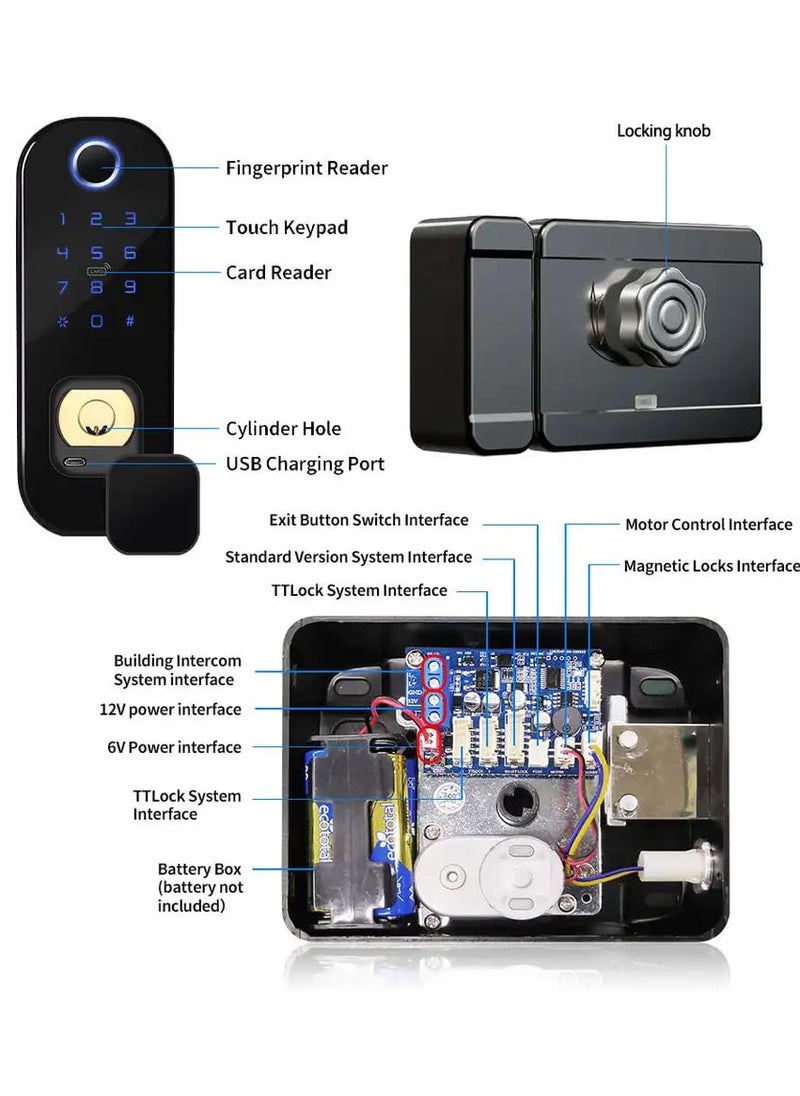 LUMIVE - Lumive SafeGuard GT5, a Weatherproof Smart Rimlock Lock, Comes with Fingerprint Entry, Passcodes, App Unlock, 5 Cards, and  TTlock FOB Remote Fits Doors 30-60mm(Supports Remote Unlock, Hub Required) - Image 1