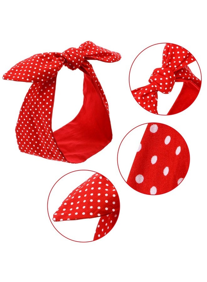 Hicarer 2 Pieces Polka Dot Headband Bandana Headband 50S Costume Hair Accessories Bows Wide Headwrap For Women And Girls (Small Dots Red Black)  - Image 4