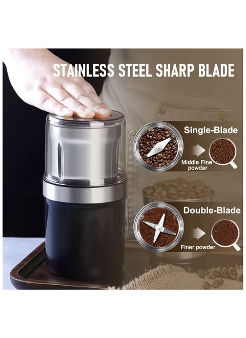 Portable 2-in-1 Electric Coffee and Spice Grinder | Wet & Dry Multi-Use with 2 Removable Stainless Steel Bowls