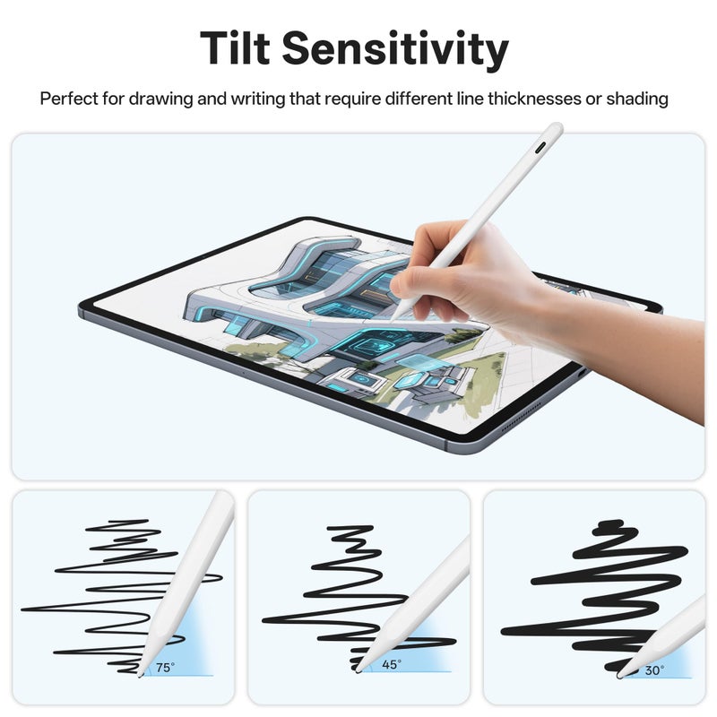 ANYQOO iPad Air 13/11 inch Pencil, Stylus Pen for iPad Air 3/4/5/M2/M3, iPad 6th-11th 2018-2025, Pro 11/12.9/13-inch M4, Mini 5/6/7th A17 Pro with 15h Working Time Pixel-Perfect Tilt Palm Rejection - Image 4