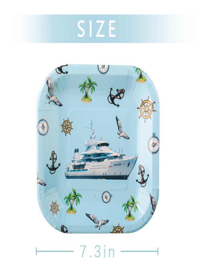 Pandecor 50 Pieces Nautical Party 7 inches Disposable Paper Plates,Summer Beach Birthday Party Cake Plates,Tree Anchor Party Decorations (Nautical) - Image 2