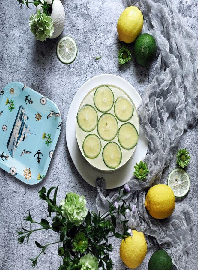 Pandecor 50 Pieces Nautical Party 7 inches Disposable Paper Plates,Summer Beach Birthday Party Cake Plates,Tree Anchor Party Decorations (Nautical) - Image 4