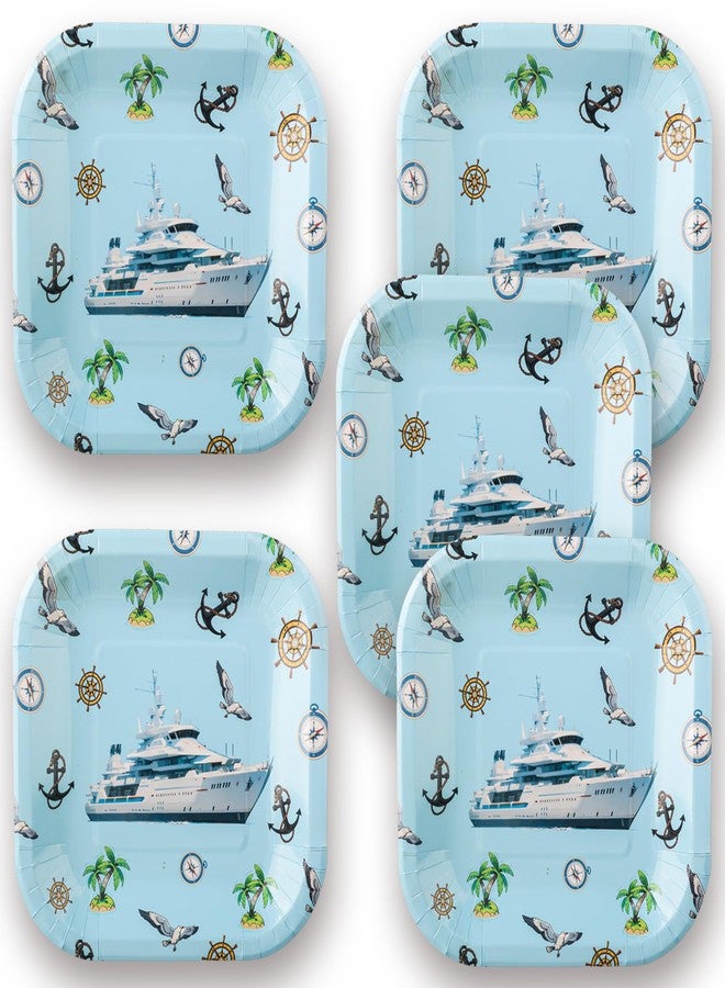 Pandecor 50 Pieces Nautical Party 7 inches Disposable Paper Plates,Summer Beach Birthday Party Cake Plates,Tree Anchor Party Decorations (Nautical) - Image 3